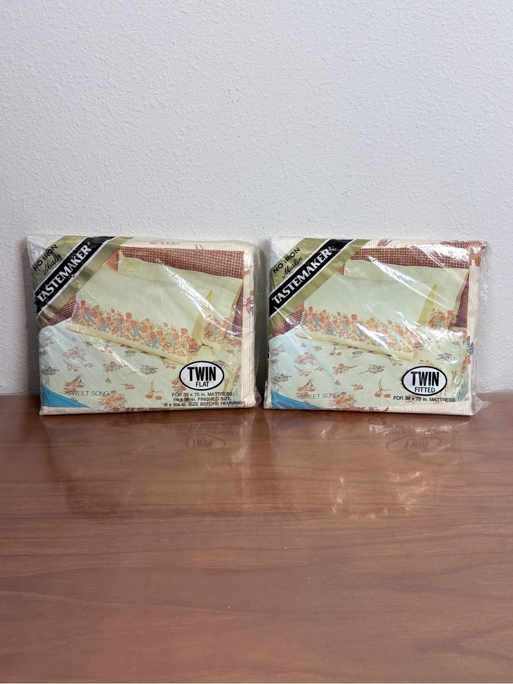 Vintage Tastemaker 70s Floral No-Iron Muslin Twin Flat & Fitted Sheets NIP